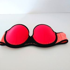 Victoria's Secret Swim Bikini Top Coral/Pink "The Flirt  Bandeau" 32C Strapless